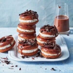 Chocolate Donut Sandwiches with Cookies + Cream Icing and Milk Choc Glaze
